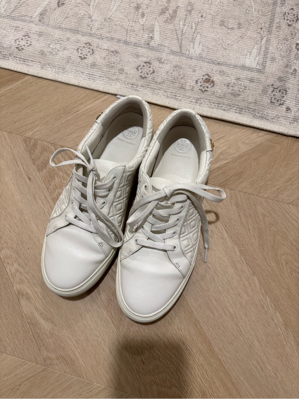 Tory Burch Marion Diamond Quilted Leather Lace-Up Sneakers Sz 10.5 M no box